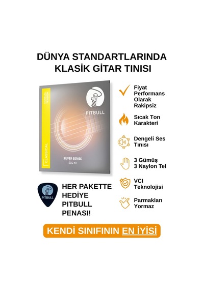 Pitbull Klasik Gitar Teli Silver Seri Normal Tansiyon Set Scg Nt