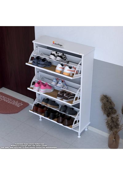 Modilayn Varbi Kapı Önü 52 X 119 X 25, 5 Cm Lik 3 Düşer Kapak 6 Göz Raf Bölmeli Ayakkabılık Beyaz - Meşe Modilayn Varbi Kapı Önü 52 X 119 X 25, 5 Cm Lik 3 Düşer Kapak 6 Göz Raf Bölmeli Ayakkabılık Beyaz - Meşe