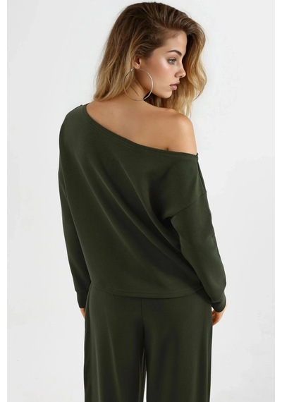 Hiccup Busem Asimetrik Yakalı Rahat Kesim Sweatshirt Yeşil
