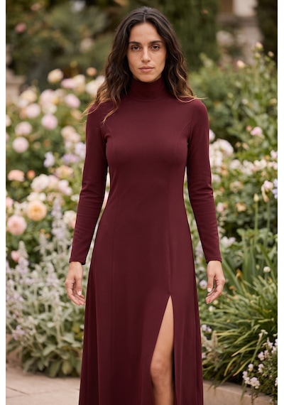 Soulshae Uzun Kollu Balıkçı Yaka Yırtmaçlı Modal Midi Elbise Bordo Soulshae Uzun Kollu Balıkçı Yaka Yırtmaçlı Modal Midi Elbise Bordo