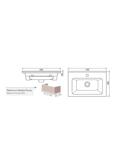 Turkuaz Seramik Cerastyle Arte Lavabo Mini 55CM Sifonsuz