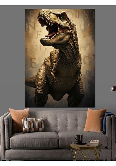 Taş Devri Korkunç Dinozor T-rex Dekoratif Kanvas - Mdf Ahşap Tablo