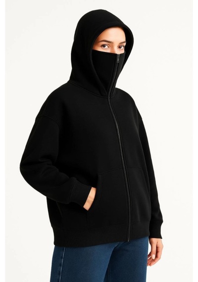 Butik İstanbul Samuray Ninja Çift Kapşonlu Zıp Fermuarlı Kanguru Çepli Hoodie Maske Detaylı Swetshirt - Siyah Butik İstanbul Samuray Ninja Çift Kapşonlu Zıp Fermuarlı Kanguru Çepli Hoodie Maske Detaylı Swetshirt - Siyah