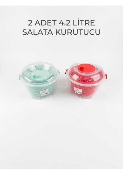 2 Adet 4.2 Litre Salata Kurutucu Seti Manuel Sebze Yeşillik Yıkama Ve Süzme Süzgeci Çok Renkli