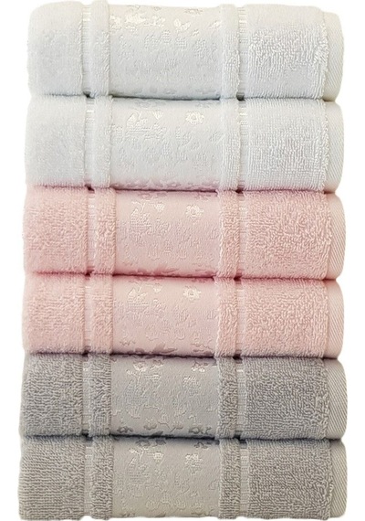 Havlu 6 Adet Camellia Beyaz Pembe Gri- 50x80 Cm Çok Renkli
