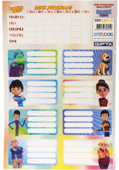 Gıpta Rafadan Tayfa Ders Programı Okul Etiketi 3 Yaprak 16 X 24 Cm