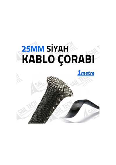 25 MM Kablo Çorabı Siyah 1 M