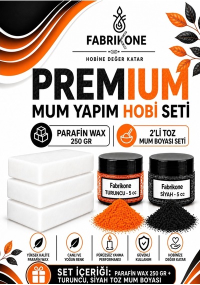 Premium Mum Yapım Hobi Seti - Parafin Wax 250 Gr - 2'li Toz Mum Boyası Seti - Turuncu, Siyah Bkfabpw2502ts Karışık