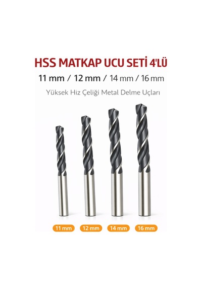 Senbang Hss Matkap Ucu Seti 11-12-14-16 Mm 4 Adet Yüksek Hız Çeliği Metal Delme Uçları