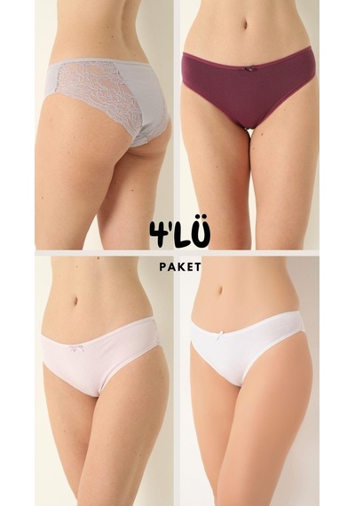 Kadın Dantelli 4'lü Paket Karışık Renk Külot Asorti-2 C7t0n0o408 001