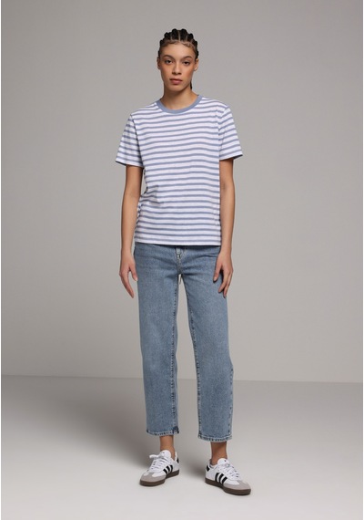 Colins Regular Fit Yuvarlak Yaka Çizgili Kadın Mavi Kısa Kol Tişört Cl1079954 Q1.v2 Ble Mavi