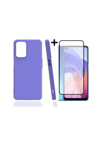 Oppo A55 Kılıf Soft Yumuşak Silikon Telefon Kılıfı Kapak Ve 5d Tam Kaplayan Cam Ekran Koruyucu Seti Col179246-lila