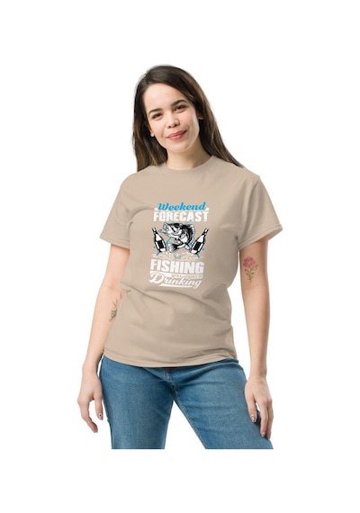 Wildstyle Fresh Fishing Renkli Balık Balıkçılık Deniz Baskılı Unisex Bisiklet Yaka Pamuklu Tişört Camel
