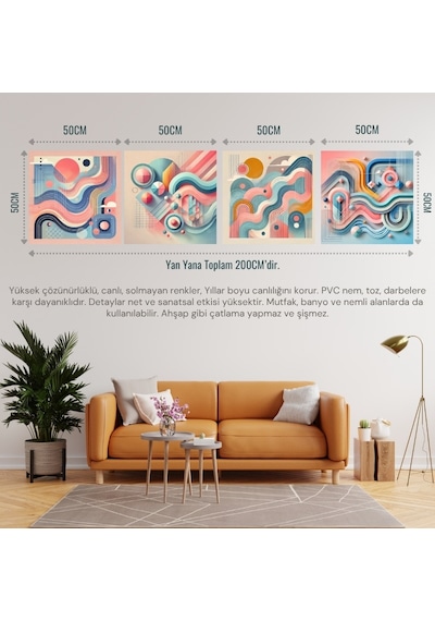 İskandinav Soyut Tablo Set Çerçevesiz 50x50cm Pvc Tablo 4'lü Set 001 Her Bir Tablo 50x50cm Büyüklüğündedir.