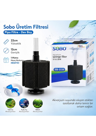 Sobo Üretim Filtresi - Pipo Filtre - Dev Boy - Temizlik Filtresi - 22x12 Cm - 1 Metre Hava Hortumu Hediye - Sb3330