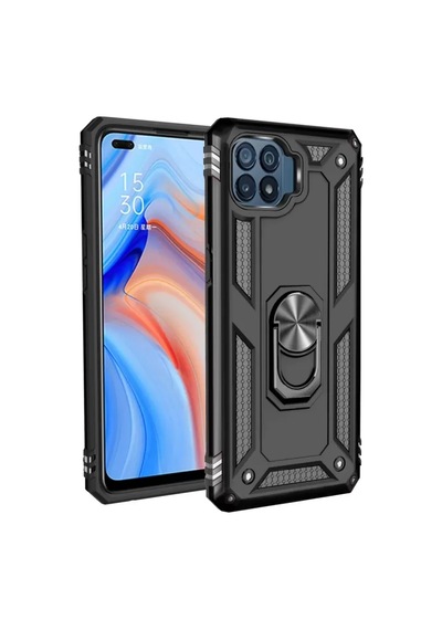 Newface Oppo Reno 4 Lite Kılıf Sofya Yüzüklü Silikon Kapak - Siyah