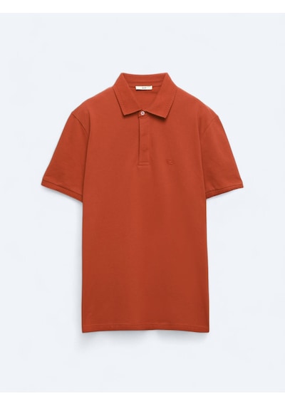 Kip Kiremit Düz Polo Yaka %100 Pamuk T-shirt KIREMIT