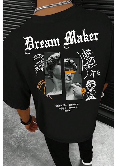 Unisex Dream Maker Baskılı Tasarım Tshirt Siyah