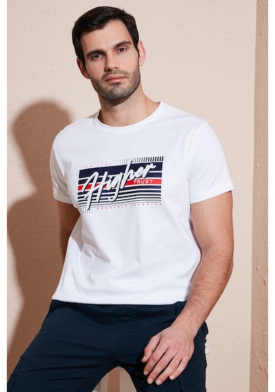Buratti Pamuklu Slim Fit Bisiklet Yaka Baskılı Erkek T Shirt 541Higher Beyaz