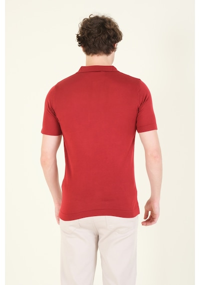 Giyim Dünyası Erkek Çizgili Polo Yaka Merserize T-shirt Bordo 001