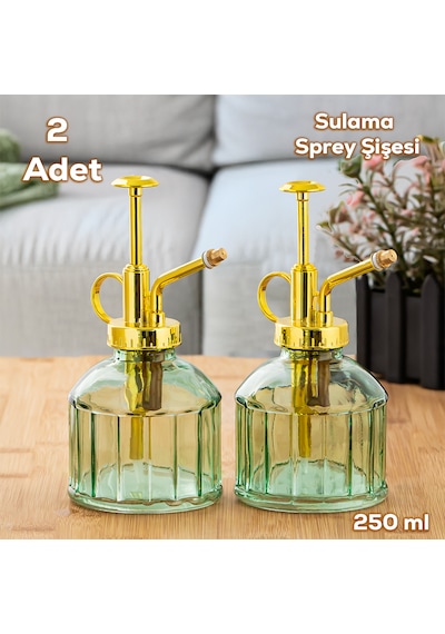 Perotti 15733 2li Yeşil Vintage Cam Bitki Sulama Şişesi Sulama Ka