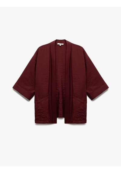 Koton Modal Kumaş Cepli 3/4 Geniş Kollu Kimono Bordo 5sak50018ew Bordo