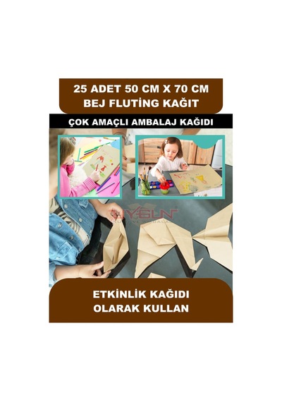 25 Adet 50cm X 70cm 100 Gr. Fluting Bej Ambalaj Kağıdı, Çeyiz Ev Eşyası Hediye Ürün Paketleme, Çocuk Etkinlikleri