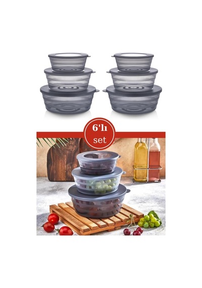 Flosoft Kapaklı Füme Saklama Kabı, Kase Çerezlik Kahvaltılık 3 Boy 6 Lı Set 2x 400ml,700ml,1100ml 6 Adet Füme