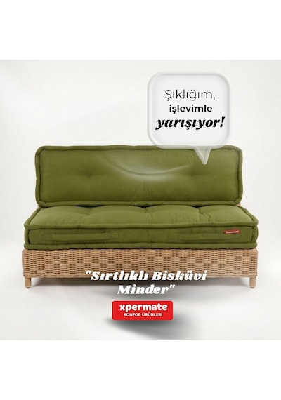 Xpermate Bisküvi Yer Minderi 60x120 Kalın Palet Balkon Petek Önü Fermuarlı Minder Yeşil