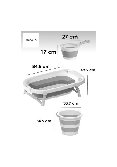 Katlanabilir Bebek Küveti Seti Portatif Katlanır Kova Ve Maşrapa Yer Kaplamayan Bebek Banyo Seti Gri - 750426316