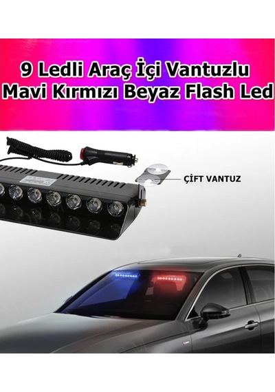 9 Ledli Araç Içi Çakmaklık Girişli Vantuzlu Mavi Kırmızı Beyaz Fl