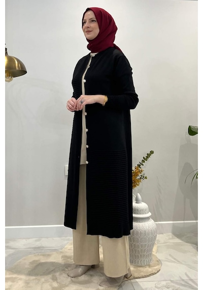 Rabia Şamlı Manolya Siyah Triko Hırka Çok Renkli