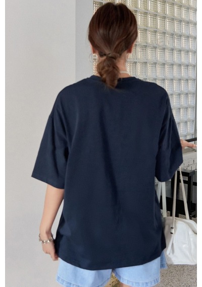 Uyguntarz Unisex Boundless Baskılı Oversize Tshirt Lacivert