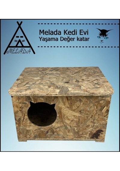 Melada Kedi Evi Dış Ortam Uygun Ahşap Kedi Evi Osb 60x45x40 Cm