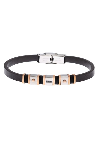 Erkek Rose Gold Detay Deri Bileklik Rose Gold