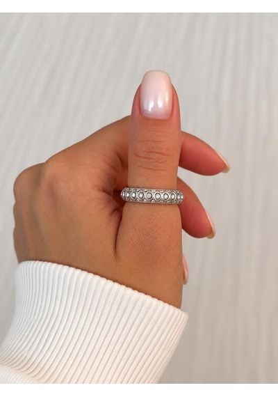 İnci Dizili Silver Yüzük Çok Renli