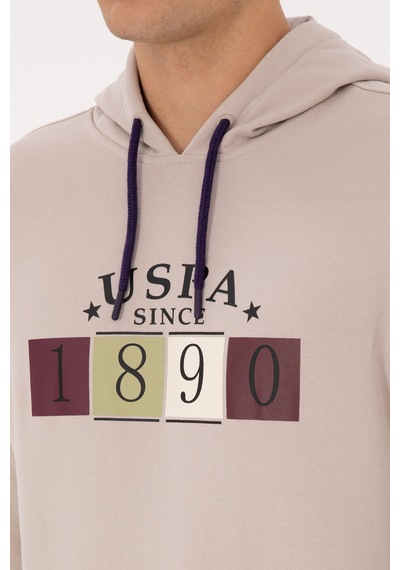 U.S. Polo Assn. Erkek Regular Fit Kapüşonlu Taş Sweatshirt 50316364-VR049