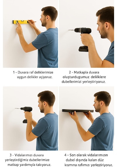 40 Cm 4lü Safir Meşe Mdf Uçan Duvar Rafı Gizli Bağlantı Kitaplık