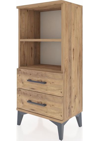Arges Komodin 2 Raflı 2 Çekmeceli 44x30x96 Çam-çam Çam