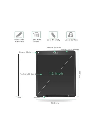 12 Inc Renkli Lcd Grafik Dijital Kalemli Çizim Tableti Yazı Tahta Not Yazma Eğitim Tableti Kırmızı