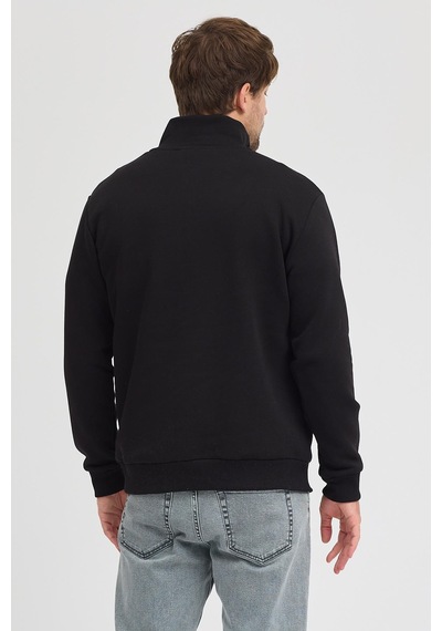 Polostate Unisex Regular Fit Rahat Kesim Pamuklu Içi Polarlı Yarım Fermuarlı Siyah Dik Yaka Sweatshirt Siyah