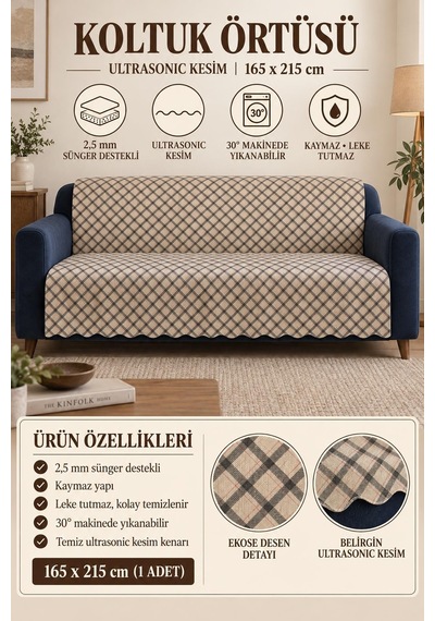 Çok Amaçlı Kadife Koltuk Örtüsü Kaymaz Süngerli 165x215 Cm Modern Bohem Çekyat Şalı Piknik Masa Örtüsü Alk4 Bej