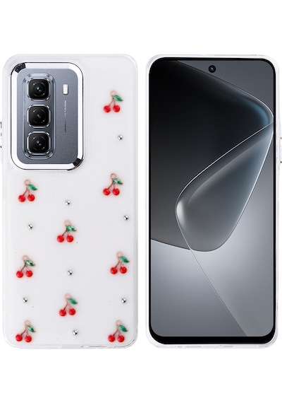 Nourthkiingdom İnfinix Hot 50 4g Kılıf Airbag Tasarımlı Simli Şeffaf Nrtk Kutup Kapak - Kiraz Kiraz