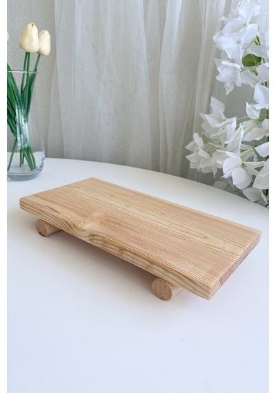 Doğal Ahşap Ayaklı Mutfak Düzenleyici Sunum Standı 30x15 Cm Açık Renk Ahşap