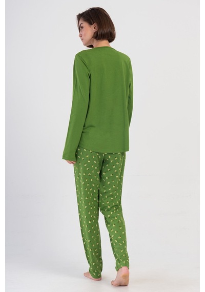 Yake Store Kadın P.suprem Xxl O Yaka Uzun Kol Etegı Oval Pıjama Takım - Brıght Green Yeşil