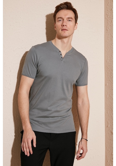 Buratti Pamuklu V Yaka Slim Fit Erkek T Shirt 5902122 Açık Haki