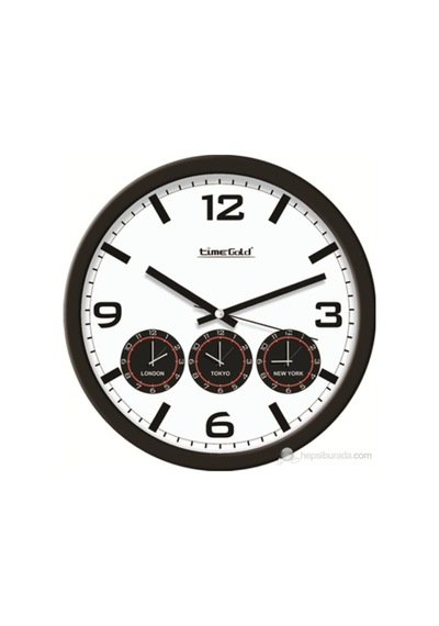Time Gold Siyah Çerçeveli 4´Lü Dünya Saati Plastik 40 Cm Siyah