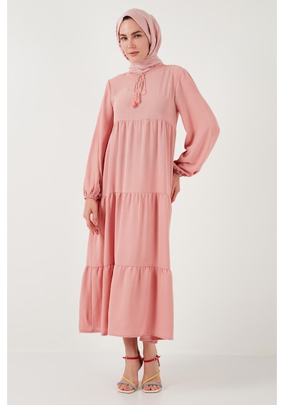 Lela Modest Regular Fit Dik Yaka Uzun Bayan Elbise 611El545 Gül Kurusu