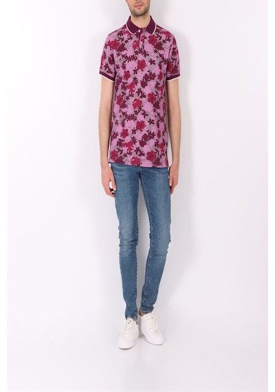Henry Cotton's Slim Fit Desenli Polo Yaka  Cotton Erkek Tshirt Bordo
