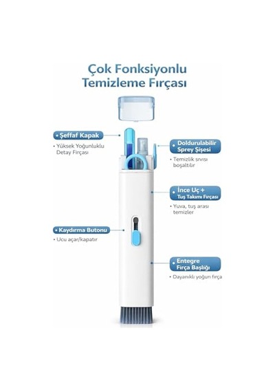 Tr Çok Fonksiyonlu Klavye Temizleme Seti, Bilgisayar Telefon Ekran Temizleyici Fırça Seti, Spreyli Hassas Temizlik Ki